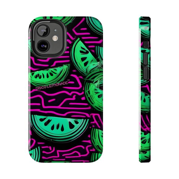 IPhone, DISCO LEMONADE Neon Watermelon Slice Hot Pink, 2 Piece Tough Phone Case, - Picture 5 of 10